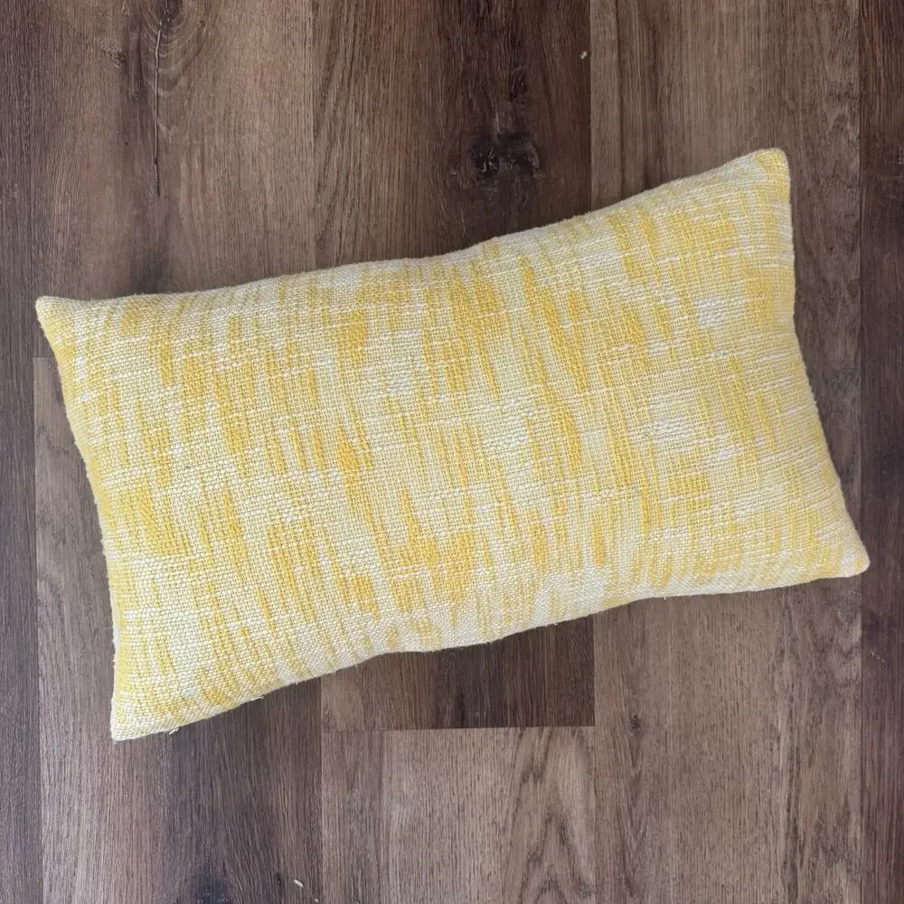Rectangular Feather Throw Pillow in Marled Knit Yellow and White Pattern